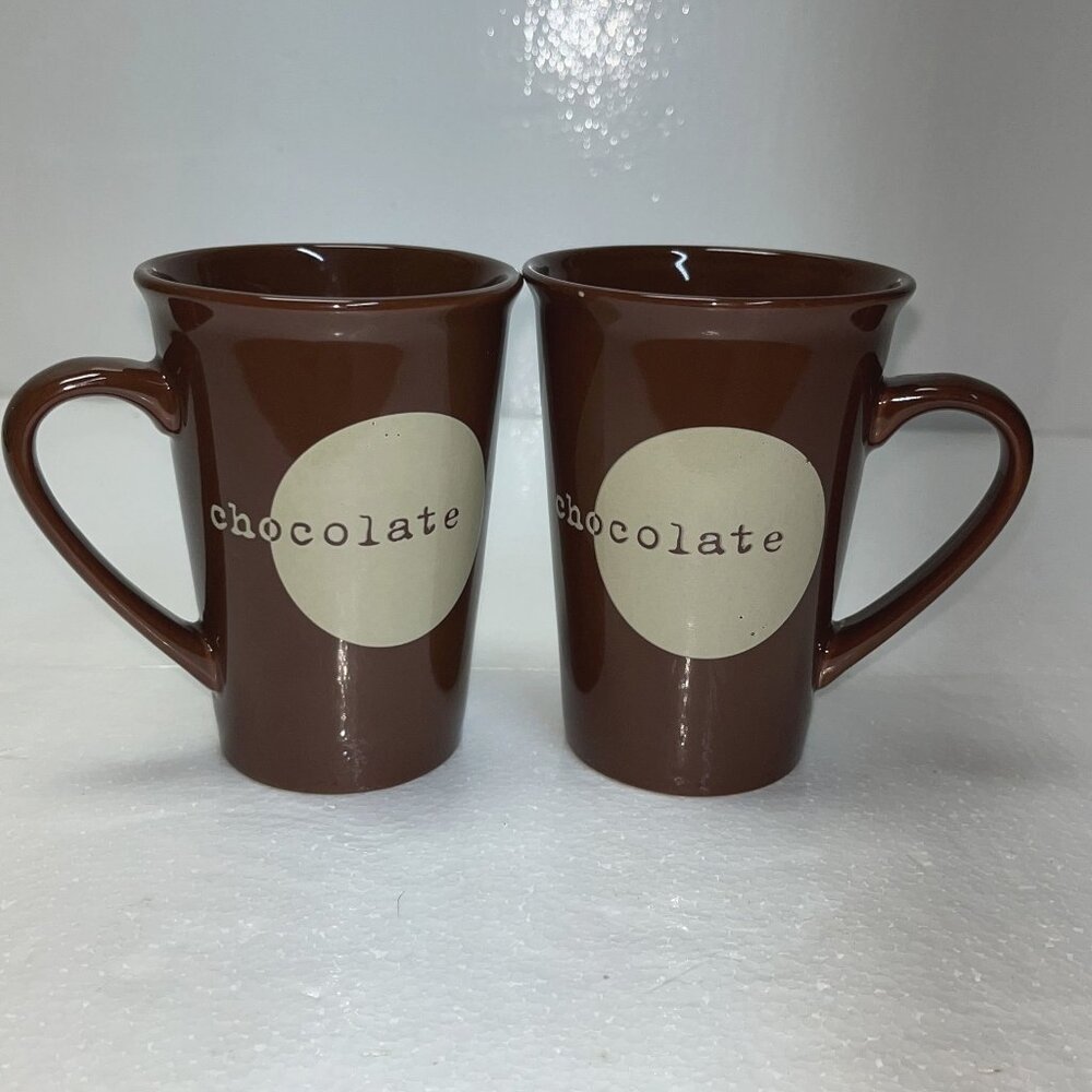 Set Of 2 Brown‎ Ceramic Hot Chocolate-Themed Mugs